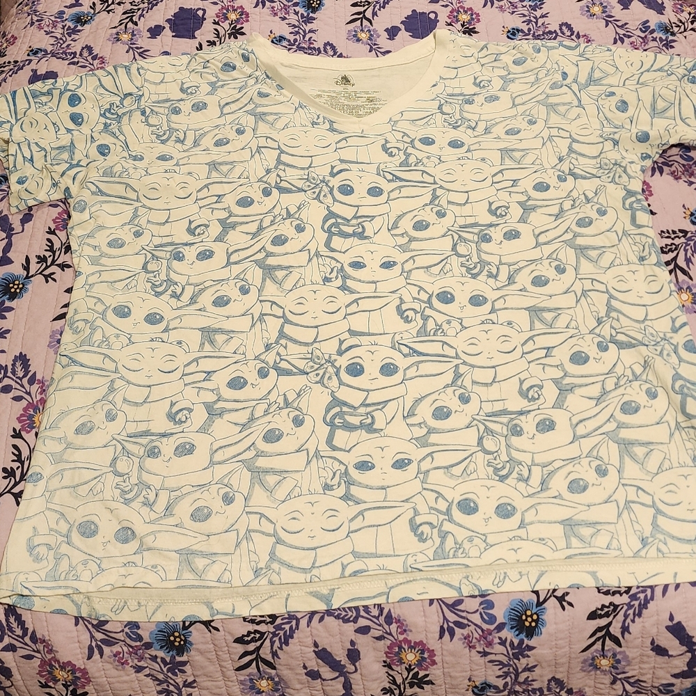 White and Blue Grogu V Neck Shirt